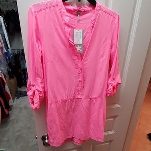 Hot pink button down dress